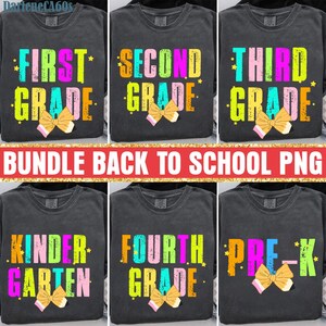 Custom Preppy Back to School Bundle PNG, Pre-k 1st/2nd/3rd/4th Grade PNG, Coquette Teacher First Day of School Shirt Design,Gift For Teacher