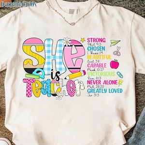 She is Teacher Png, Teach Love Inspire Png, Christian Teacher Png, Bible Verses Png, Teacher Floral Mothers Day Gift, Teacher Pencil Bow Png
