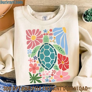 Sea Turtle PNG, Nautical Sublimation Designs, Fisherman Aesthetic Png, Beach Png, Instant DIGITAL Download, Turtle Png, Boho Floral Turtle