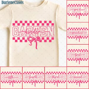 Checkered Teacher Back To School Bundle Png, Kindergarten 1-5th Grade PNG, Teacher Grade Png, First Day Of School, Teacher Coquette Bow Png