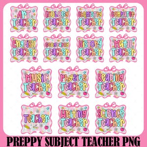 Preppy Back to School PNG Bundle, Coquette First Day of School Shirt Design, Subject Teacher Png Bundle, Math/Music/Art/History Teacher Png