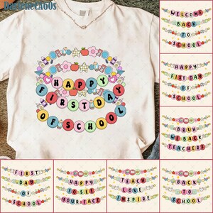 Bracelets Back to School Png Bundle, First Day of School Png Bundle, Preppy Teacher Png, Teacher Coquette Pencil Bow Png, Bruh We Back Png