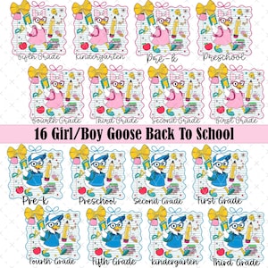 Funny Goose Back To School Boy Girl Bundle, Teacher Bundle Png, Kindergarten Png, Teacher Goose Png, Teacher Png, First Day School Png