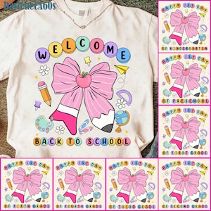 Bundle Happy First Day of School Coquette Bow Bracelet Png, Preppy Back To School Png, First Day Of School, Coquette Teacher , Hello School