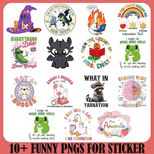 10+ Sarcastic Adult Humor Pun Sticker Png Bundle, Silly Cartoon Expression PNG, Quirky Quote, Sarcastic Swear Word, Funny Food & Animal Png