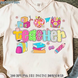 Preppy Teacher Pencil Coquette Bow Doodle Png, Custom Teacher Name Png, Preppy Teach Love Inspire Png, Checkered Sublimation, Leopard
