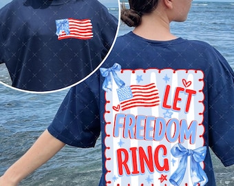Let Freedom Ring PNG, Patriotic Coquette PNG, American Png, Merica Png, Coquette Png, Preppy Png, Red White and Blue Png, Hand Drawn Png
