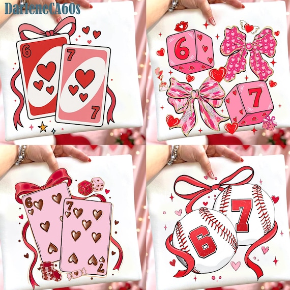 Valentine Coquette 67 Png Bundle, Playing Cards Valentine 6 7 PNG, Preppy 67 Six Seven Valentines Png, Dice 6 7,  Baseball Valentine Png