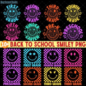 15+ Neon Checkered First Day Of School Bundle Png, Smiley Png, Preppy Back To School Png, Sublimation, Neon School Png, Retro Teacher Png