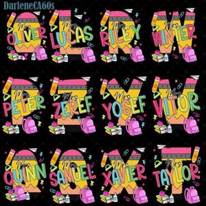 Personalized Alphabet Pencil Name Png Bundle, Back To School Png, First Day Of School Png, Teacher Appreciation Png, Teacher Student Gifts