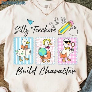 Coquette Back to School Silly Teacher Builds Character Goose PNG, Teacher First Day of School Png, Preppy Floral Pre-k 1st/2nd/3rd/4th Grade