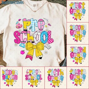Preppy Back to School Bundle PNG, Coquette Teacher First Day of School Shirt Design, Girly Checkered Sublimation, Pre-k 1st/2nd/3rd Grade
