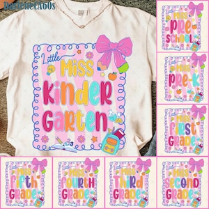 Little Miss Back to School PNG Bundle, Coquette School Girl png, Cute Grade Level Shirt PNG for Girls,Kindergarten Pre-K 1st 2nd 3rd 4th 5th