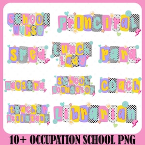 Retro School Occupation PNG Bundle, Back to School Teacher Sped Para Counselor, Preppy First Day of School Checkered Girly Png, Teacher Png