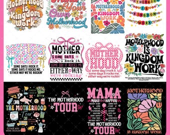 Paquete de 12+: La maternidad es obra del Reino (Png), Mamá cristiana (Png), Mamá cristiana retro (Png), Día de la Madre (Png), Mamá gira (Png), Biblia (Png), Regalo para mamá