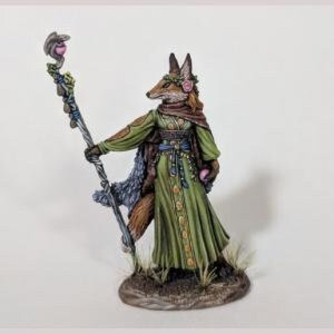 Female Kitsune Druid With Staff D&D Frostgrave Pathfinder Metal RPG