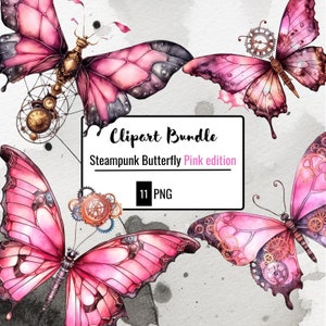 Clipart de Papillons Steampunk, PNG de Papillon Mécanique Aquarelle, Bundle Cliparts de Papillons, PNG Papillon, Utilisation Commerciale
