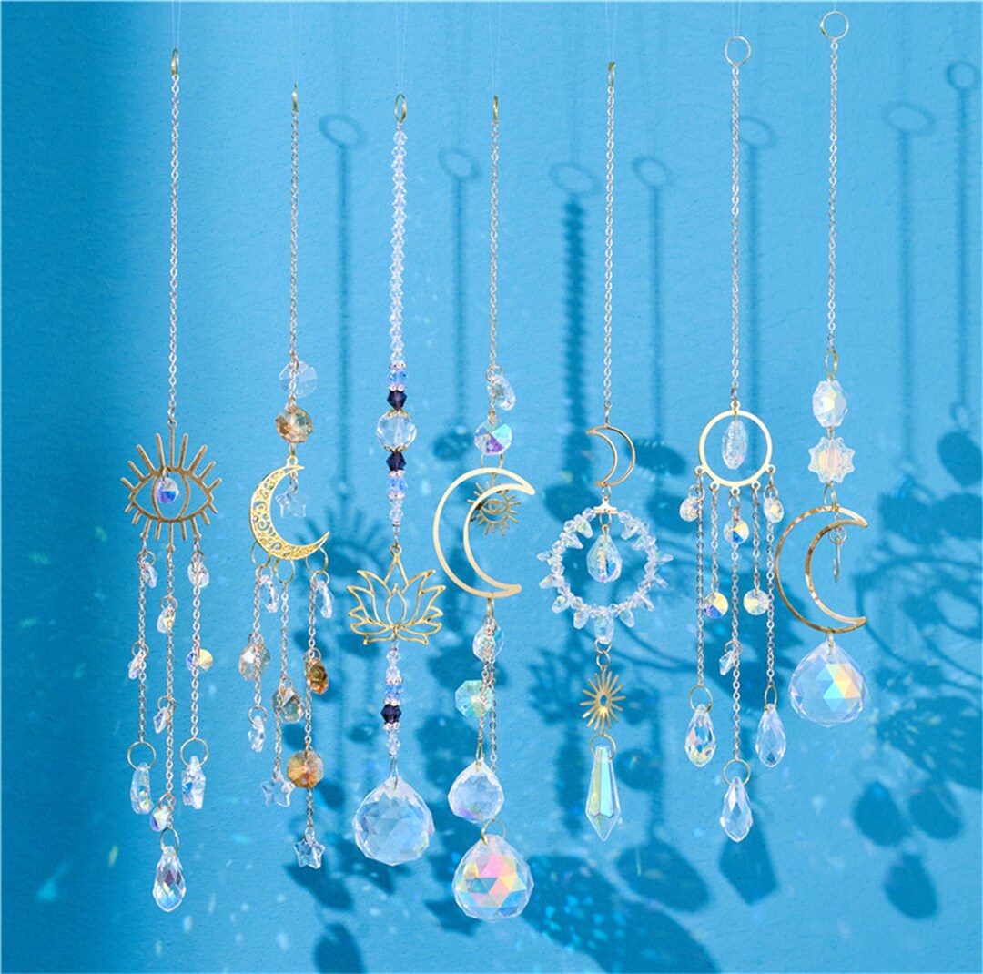 Crystal Suncatchers Light Catcher Boho Gemstone Decor Moon Etsy