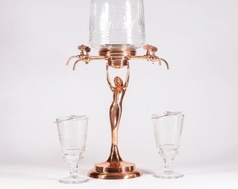 Superbe Et Ancienne Fontaine à Absinthe / Whisky En Verre Moulé