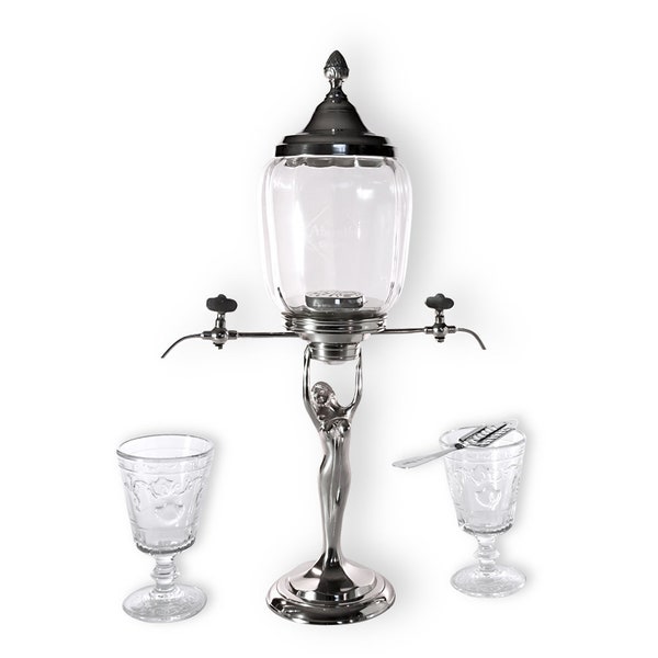 Hand-made Metal & Glass Absinthe 2 Taps Fountain - Smaller Reproduction of the Most Famous Absinthe Fountain Style - Great Valentine's Gift