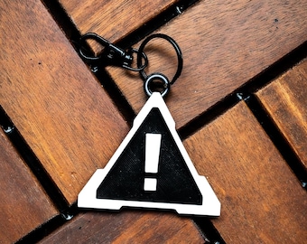 Cyberpunk Techwear Style Warning Symbol Keychain - Futuristic Caution Exclamation Mark Pendant