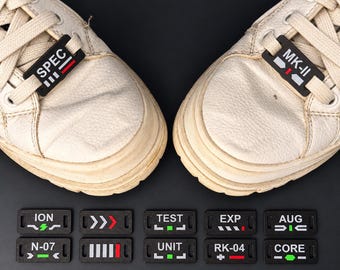 Cyberpunk shoelace jewelry in pairs – 3D lace plates for sneakers and boots, 6 designs