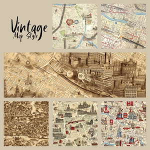 Seamless Digital Paper - Vintage Map Style - 6 Designs - 10x10inches - Commercial Use