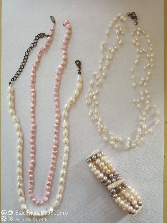 Sweet Water Pearl Jewelry Set, 3 Necklaces and Bra