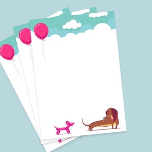 Papel de escribir con diseño de perro salchicha y globo para amigos por correspondencia, papelería linda para amantes de los perros salchicha, regalo de correo feliz para amantes de las mascotas, papel de carta para ella