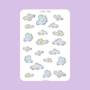 Foglio di adesivi a forma di nuvole pastello, simpatici adesivi acquerellabili per il diario, adesivi morbidi ed estetici per l'agenda, regalo di cancelleria kawaii per ragazze