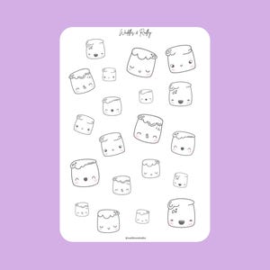 Foglio di adesivi kawaii a forma di marshmallow, simpatici adesivi color pastello a forma di cibo per diari, scrapbooking, regali per amici di penna e per gli amanti della cancelleria per adolescenti.