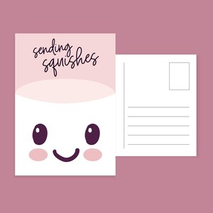 Postal de malvavisco kawaii para amigos por correspondencia, regalo de correo alegre en tonos pastel para adolescentes, papelería linda para correo postal, regalo para amantes de la papelería