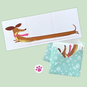 Dackel Grußkarte mit Pfotenabdruck Umschlag, niedliches Briefpapier für Tiersitter, Hundeliebhaber Grußkarte für Sie, Geschenk für Hundeliebhaber