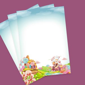 Carta da lettere Candyland per amici di penna, carta da lettere con dolci carini per ragazze, foglio di lettere pastello per adolescenti, regalo di posta felice per gli amanti della cancelleria