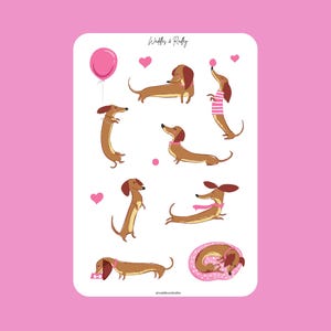 Dackel Aufkleber Bogen für Journaling, Vinyl Sticker für Planer, Scrapbooking Geschenk für Hundeliebhaber, Dackel Geschenk für Hundemama