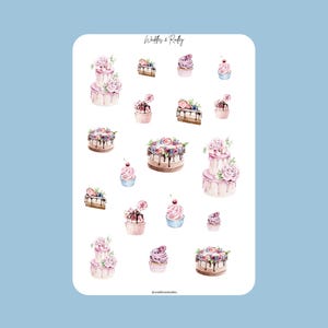Hoja de pegatinas para pasteles y cupcakes, lindas pegatinas de postres para diario, pegatinas de planificador para niñas, regalo de papelería de panadería, regalo de correo feliz