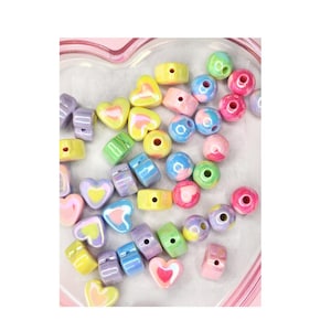 Candy Heart Beads 10 Pack, Heart Round Beads, Acrylic Beads, Beading Supplies, Beads for Pens, Beads for DIY