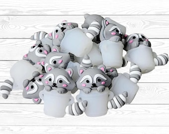 3D Raccoon Focal Bead, 3D Trash Can Raccoon Focal Bead, Raccoon Focal Bead, Silicone Focal for Pens