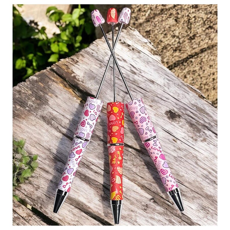 Valentine's Day Print Beadable Pens, Heart Printed Design Beadable Pen ...