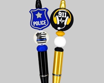 Police and 911 Operator Beaded Pen, Cops Beaded Pen, Emergency Dispatcher Pen, Back the Blue, Police Officer Pen, Career Beaded Pen