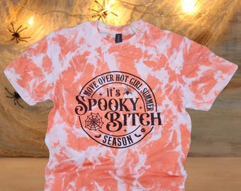 Spooky Bitch Season Halloween T-Shirt, Custom Bleached Halloween Spooky Bitch Shirt, Move Over Hot Girl Summer Shirt, Unisex Halloween Shirt