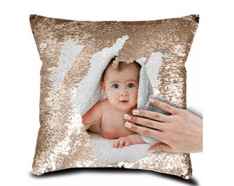 Photo Sequin Pillow Case, Personalized Flip Sequin Pillow Case, Family Photo Pillow Cover, Custom Special Gift, Mother's Day Pillow Case