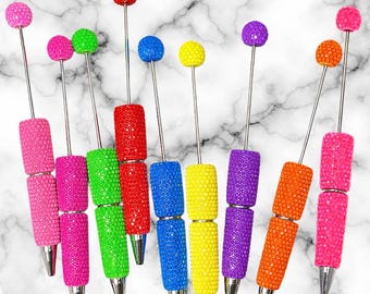 Neon Rhinestone Beadable Pen Blanks, Popular Neon Rhinestone Pens, Viral Neon Rhinestone Beadable Pens, Wholesale Beads & Crafting Supplies