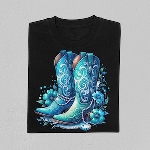 Blue Rhinestone Cowgirl Boots PNG: Glitter Western Clipart (Digital Download