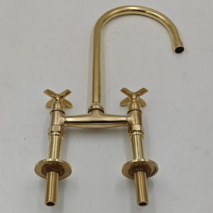 Antique Style, Unlacquered Solid Brass 8" Bridge Faucet, Vintage Kitchen Sink Faucet