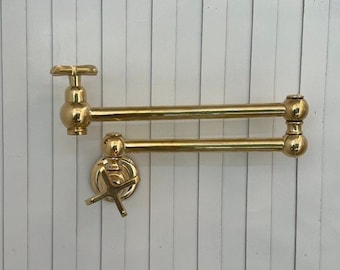 Unlacquered Brass Pot Filler Faucet, Solid Brass Kitchen Faucet - Gold Faucet