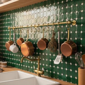 Unlacquered Brass Pot Rail: Kitchen Utensil Rack with S Hooks