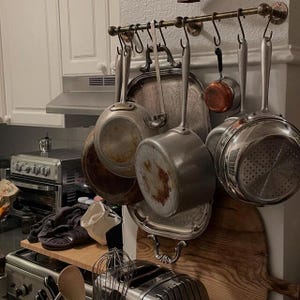 Bronze Pot Rack, Wall-Mounted Brass Rail, Kitchen Organizer with Hooks