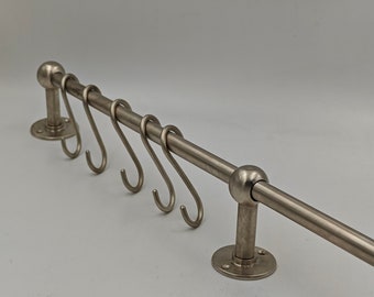 Nickel Brass Pot and Pan Rack: Wall Mounted Shelf with Handmade Hooks
