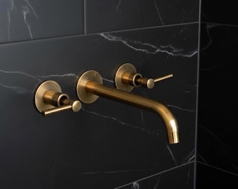 Grifo de pared de latón sin lacar / Grifo de baño con acabado Living / Mezclador de lavabo de latón macizo / Diseño en desarrollo de pátina